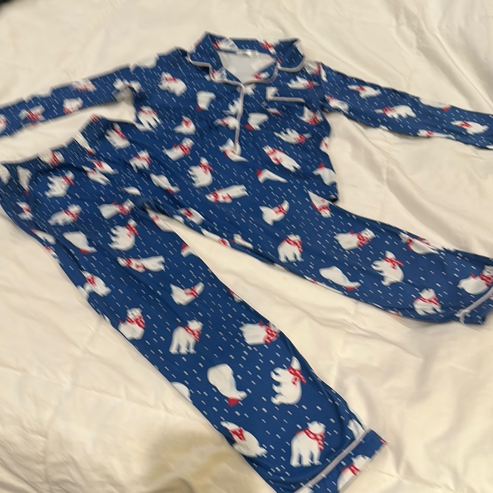Playful Blue Pajama Set with Polar Bear Design